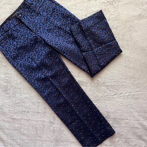 Banana Republic Cropped Logan Fit Leopard Animal Print Ankle Trouser Pants Blue